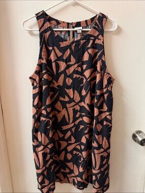 Sleeveless Black & Rust Abstract Print Tank Dress - Casual Layering Top